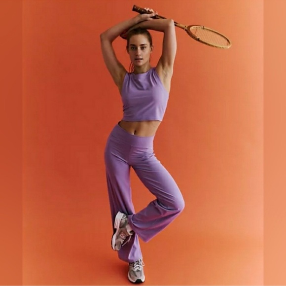 FP Movement by Free People Purple Sleeveless Crop Top and flair leggings set - Picture 3 of 11
